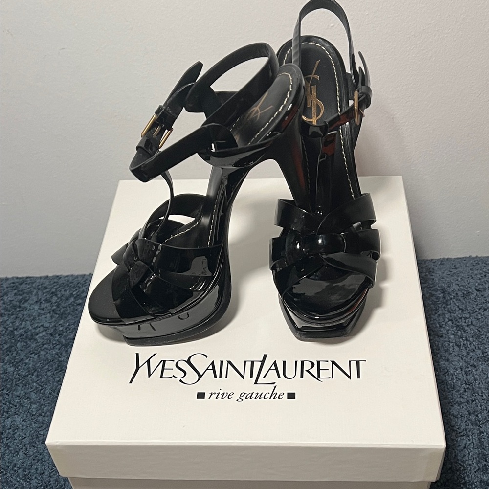 Saint Laurent YSL Tribute Platform Patent Heels Sandals Sz 36/6